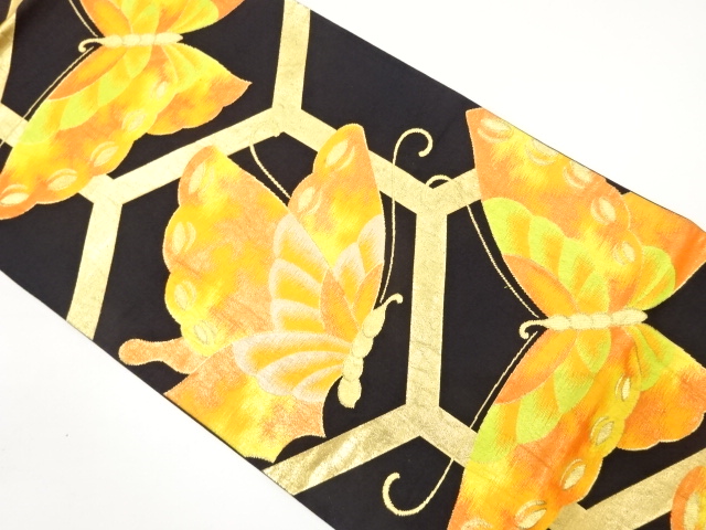 アンティーク　亀甲に蝶模様織り出し袋帯（材料）